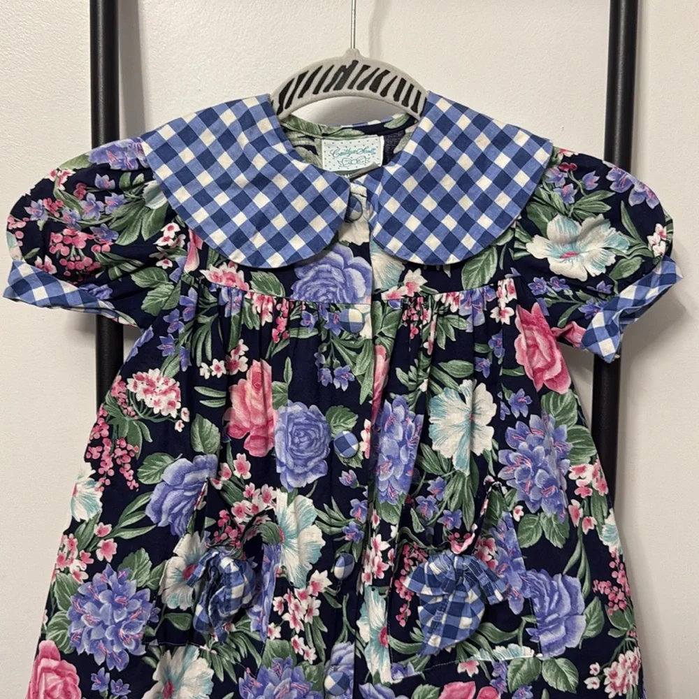 Vintage Gaitlyn Scott Cotton Floral Button Down Puffy Sleeve Girl Dress Size 4